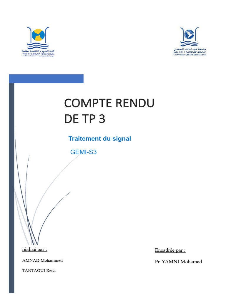 Compte Rendu de TP 3 Traitement de Signals | PDF | Ingénierie des ...