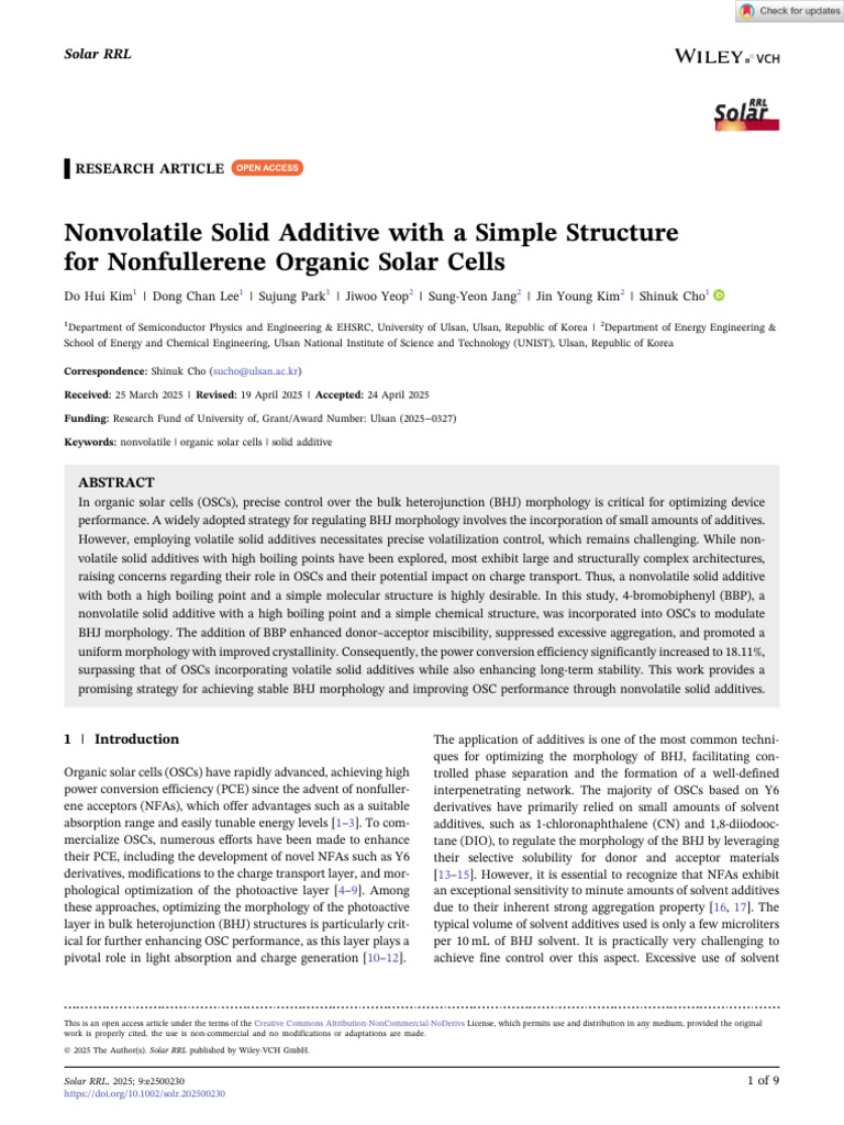 Nonvolatile Solid Additive With A Simple Structure For Nonfullerene ...
