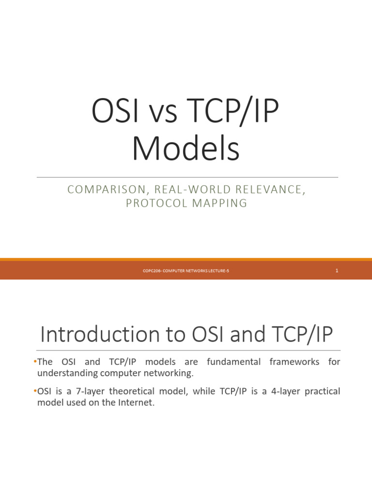 Lecture-5 OSI Vs TCPIP Models-1 | PDF | Internet Protocol Suite | Osi Model