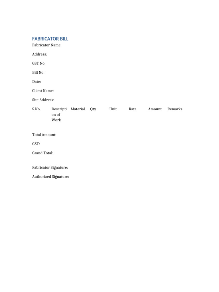 Fabricator Bill Format | PDF