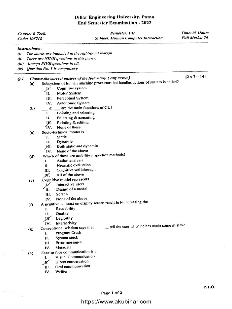 Btech 7 Sem Human Computer Interaction 105708 2022 | PDF