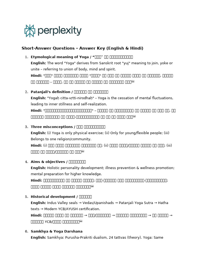 Short-Answer Questions - Answer Key (English & Hin | PDF