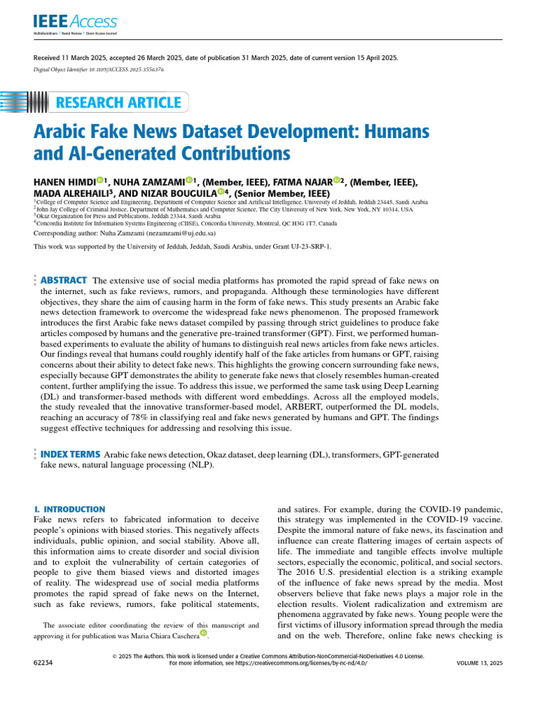 Arabic Fake News Dataset Development Humans and AI-Generated ... | PDF ...