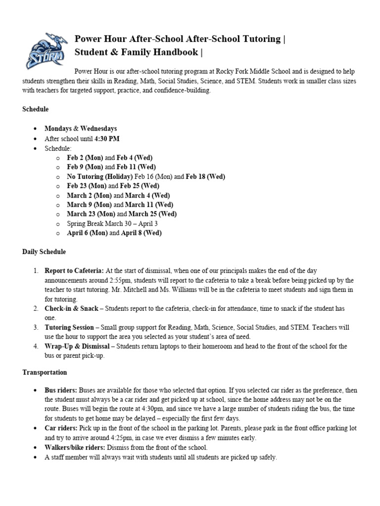 Power Hour Handbook Spring 2026 | PDF | Bus