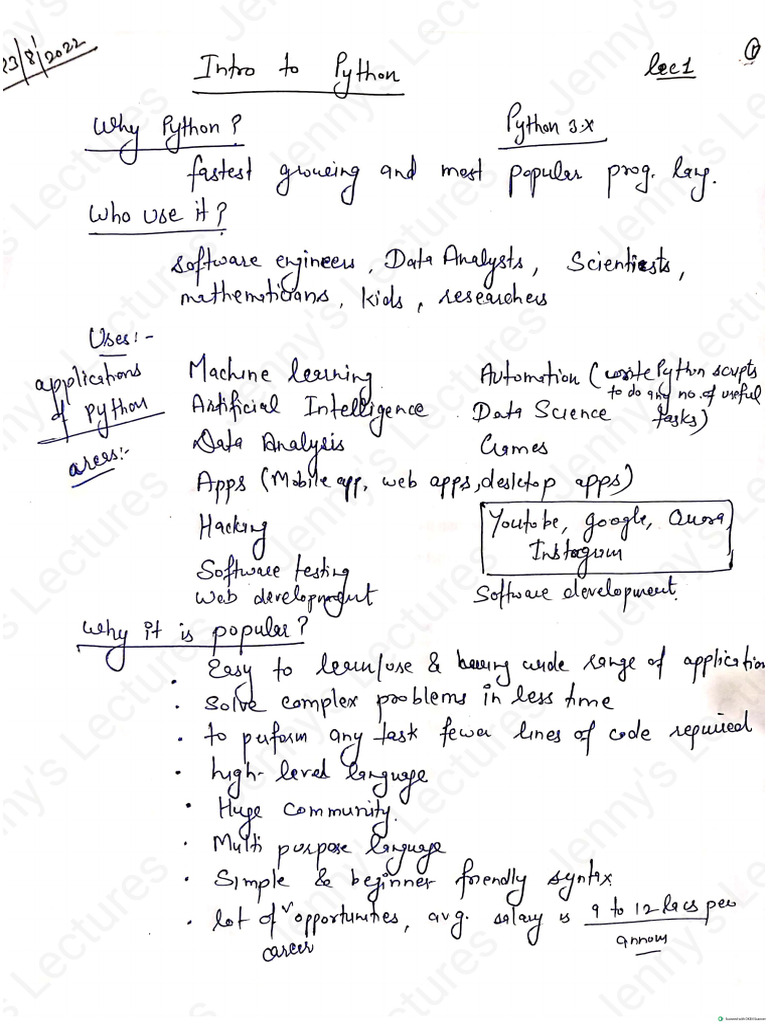 Lec1 Intro To Python | PDF