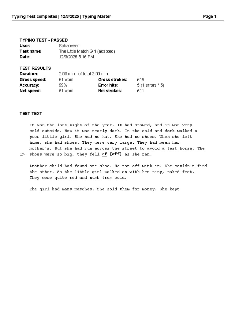 Sohanveer English Typing Test | PDF