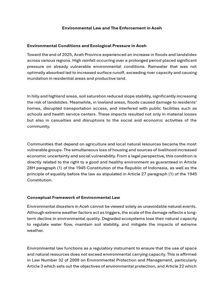Environmental Law and The Enforcement in Aceh | PDF | Environmental Law ...
