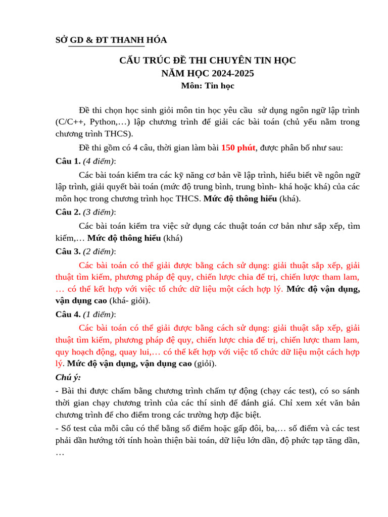 2025 - Cau Truc de Thi Chuyen Tin Hoc | PDF
