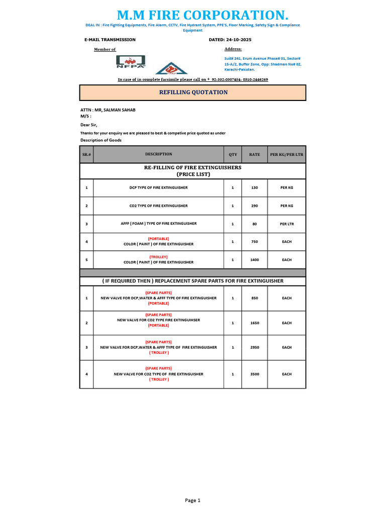 Refilling Quotation 24-10-2025 | PDF | Building Engineering | Building ...