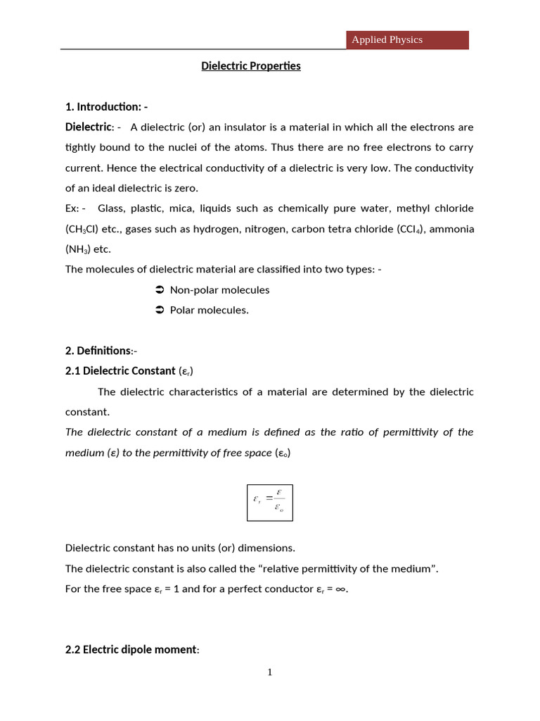 Unit 3, Dielectrics | PDF | Dielectric | Ferromagnetism