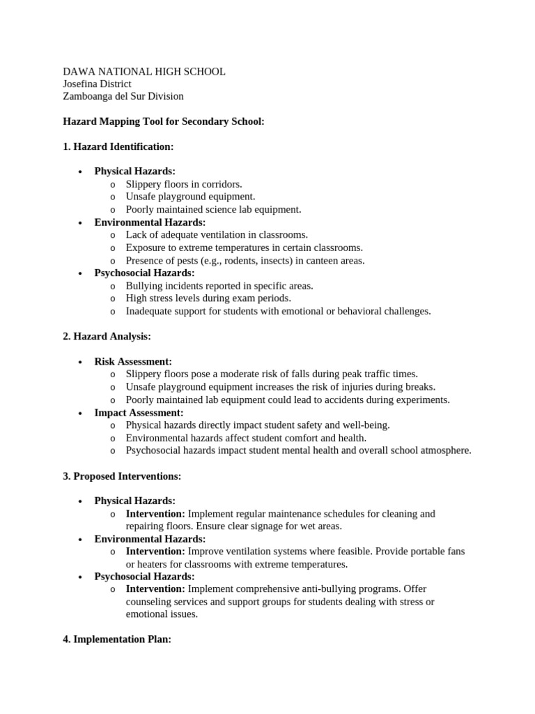 Hazard Mapping Tool For Secondary School | PDF | Hazards | Safety