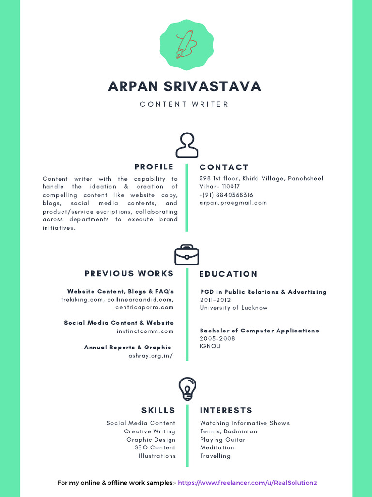 Resume - Content Writer - Arpan | PDF