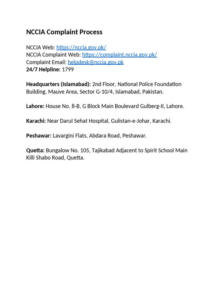 NCCIA Complain | PDF