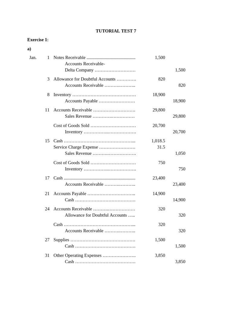 Tutorial Test 7 Solution | PDF | Debits And Credits | Expense
