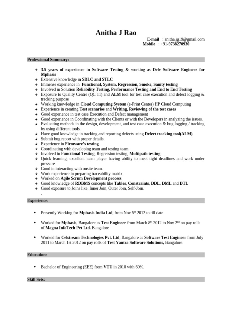 Anitha Testing 3.10 Years Exp Testing | PDF | Computing | Computer ...