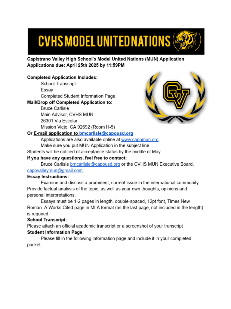 CVHS MUN Application 2025-2026 | PDF