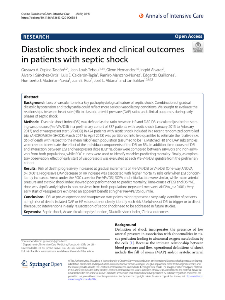 Diastolic Shock Index and Clinical Outco | PDF | Shock (Circulatory ...