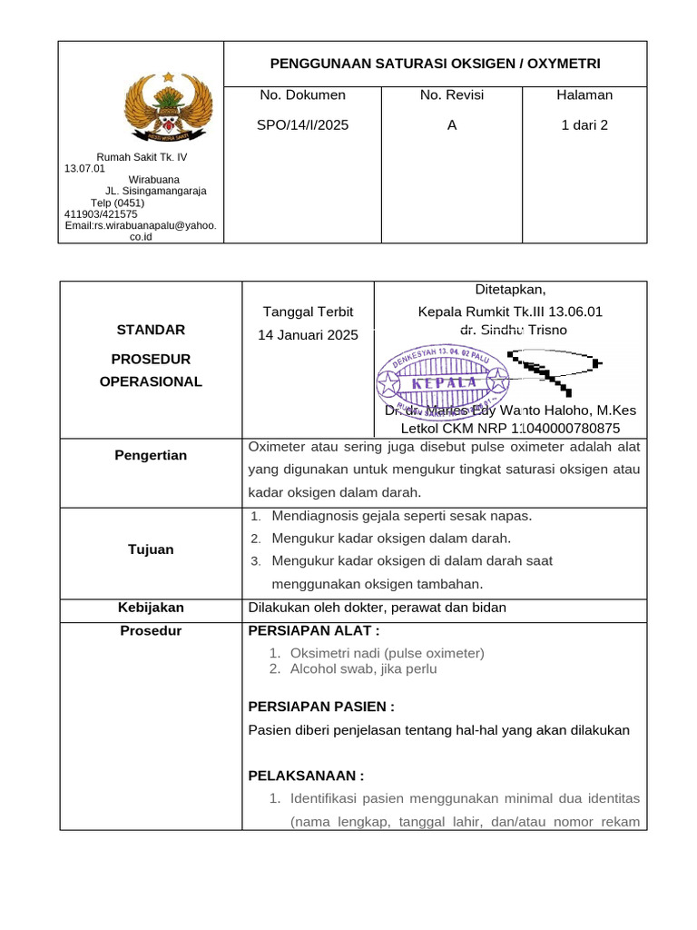 Spo Penggunaan Spo2 | PDF