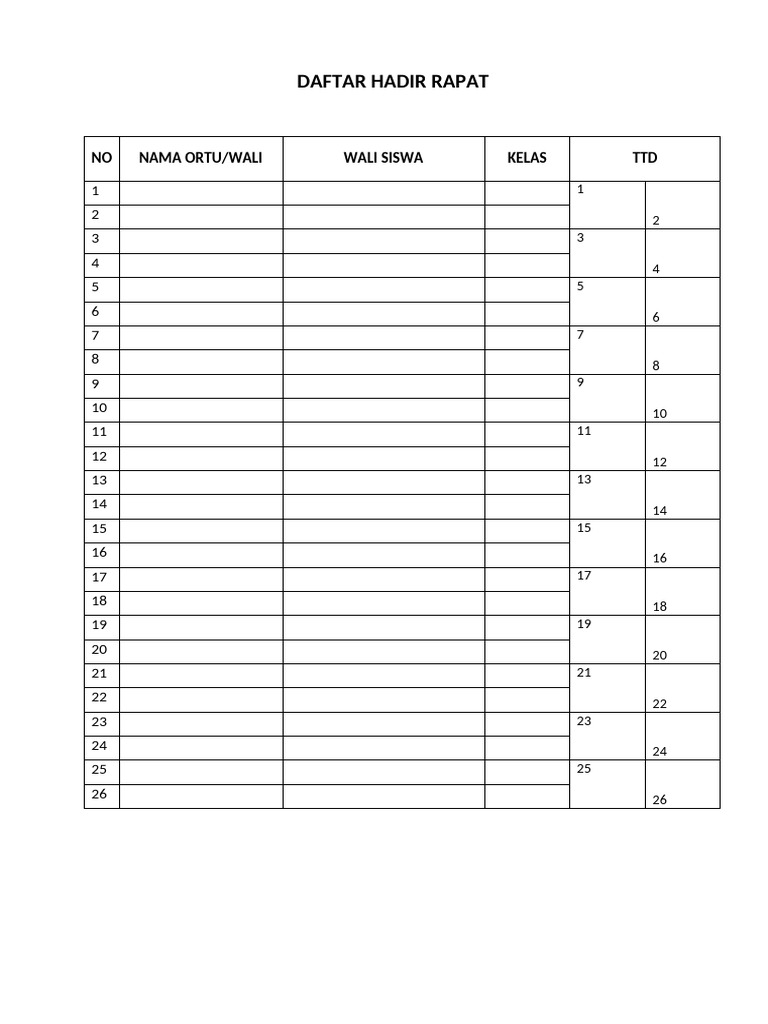 Daftar Hadir Pengambilan Rapor | PDF