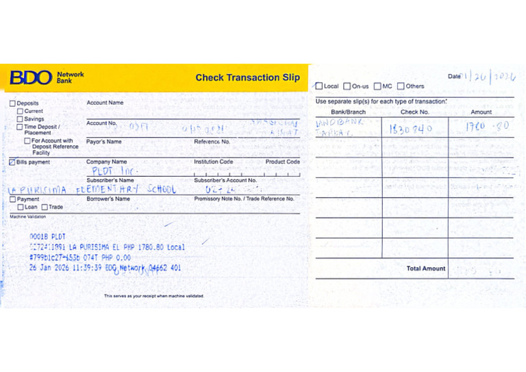 Check Transaction Slip | PDF