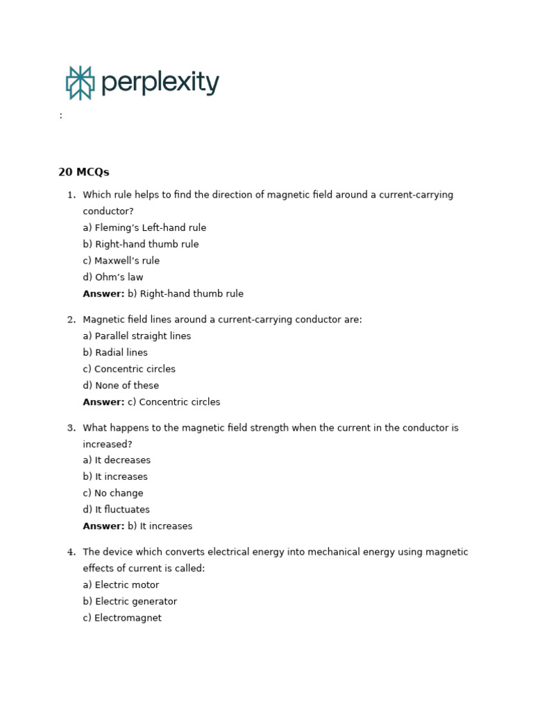 PYQ Questions of Electrical Current and It's Magnet | PDF | Magnetic ...