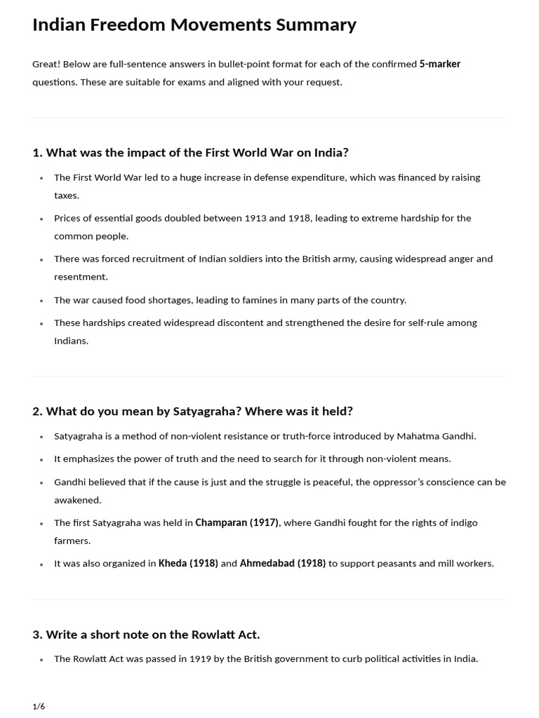 Indian Freedom Movements Summary | PDF | Mahatma Gandhi | Indian ...