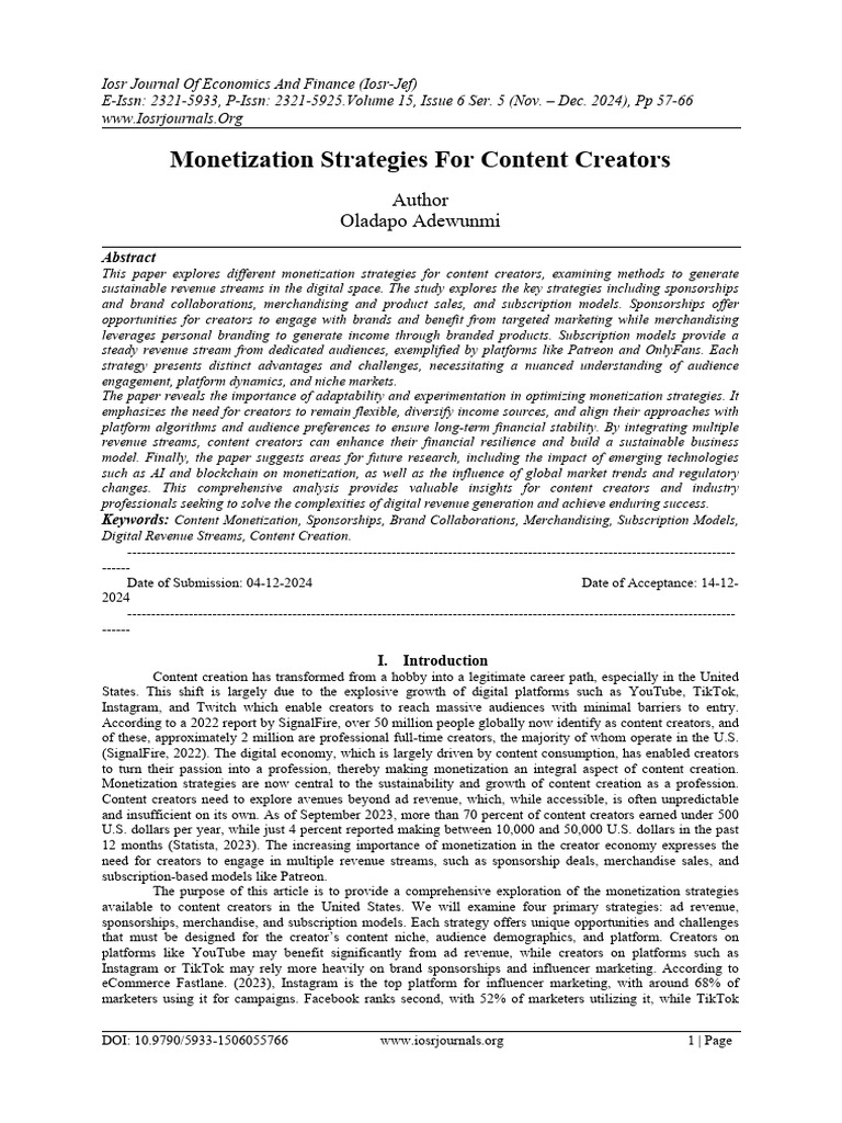 Monetization Strategies For Content Creators | PDF | Advertising | Brand