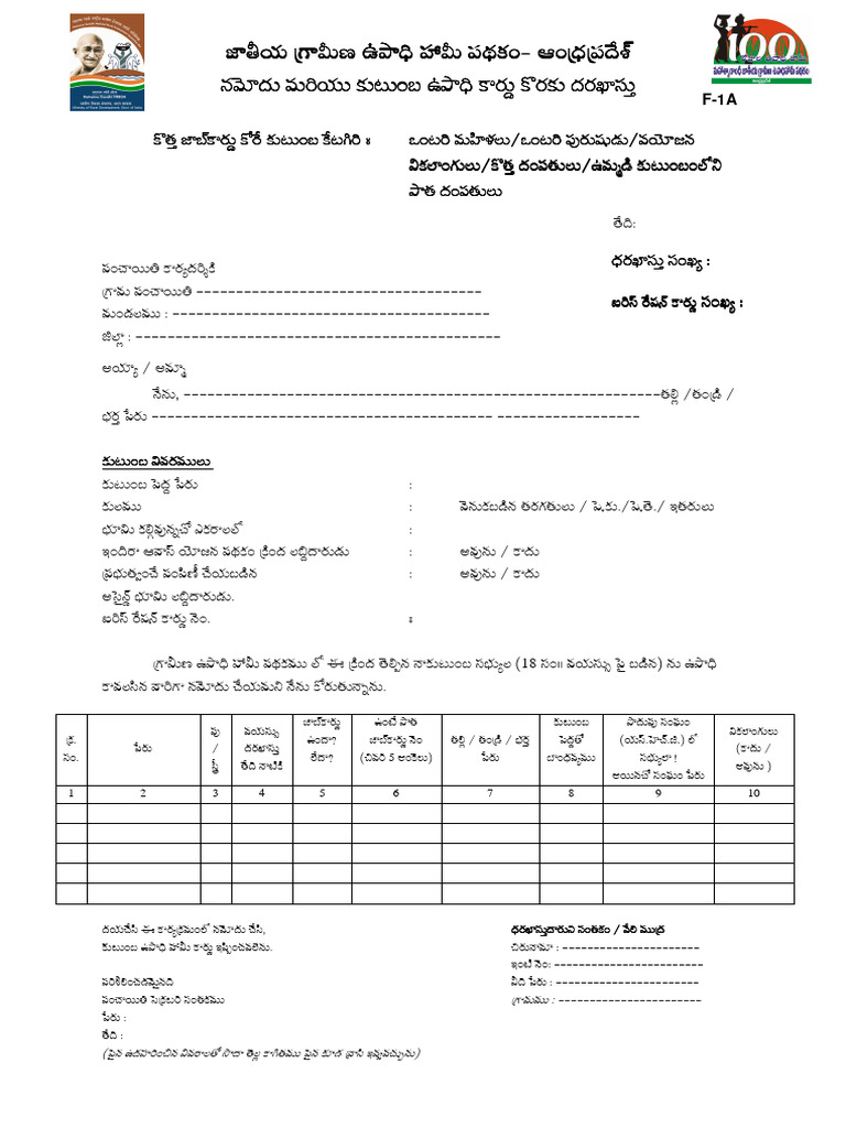 Application For New Job Card For MGNRES | PDF