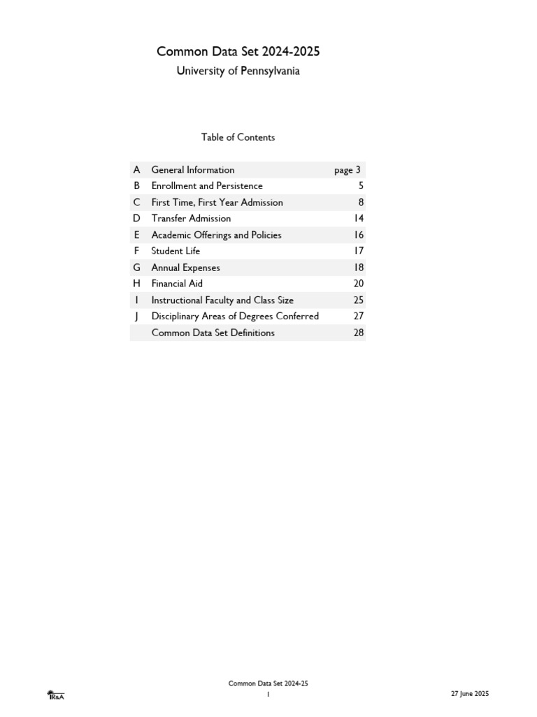 UPenn Common Data Set 2024 25 June 2025 | PDF | Act (Test) | Sat