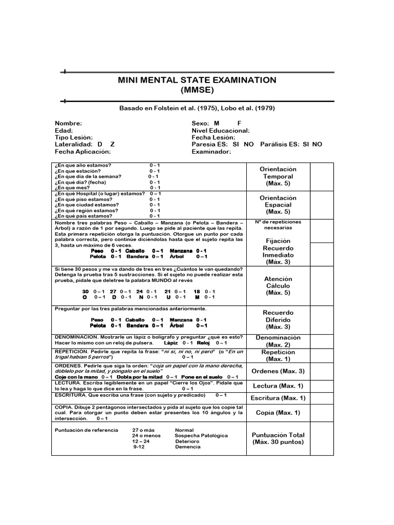 Mini Mental State Examination | PDF | Cognición
