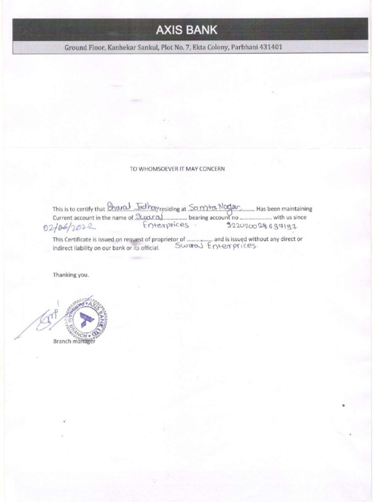 Bank Letter Format | PDF