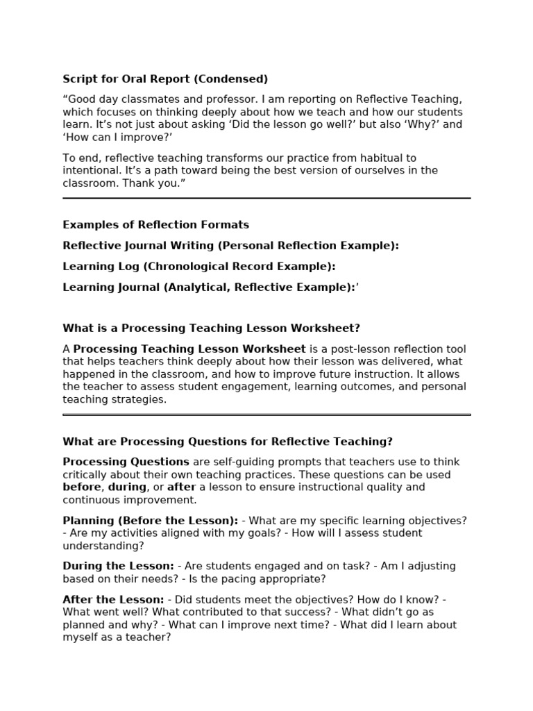 Reflective Teaching Extras | PDF | Learning | Teachers