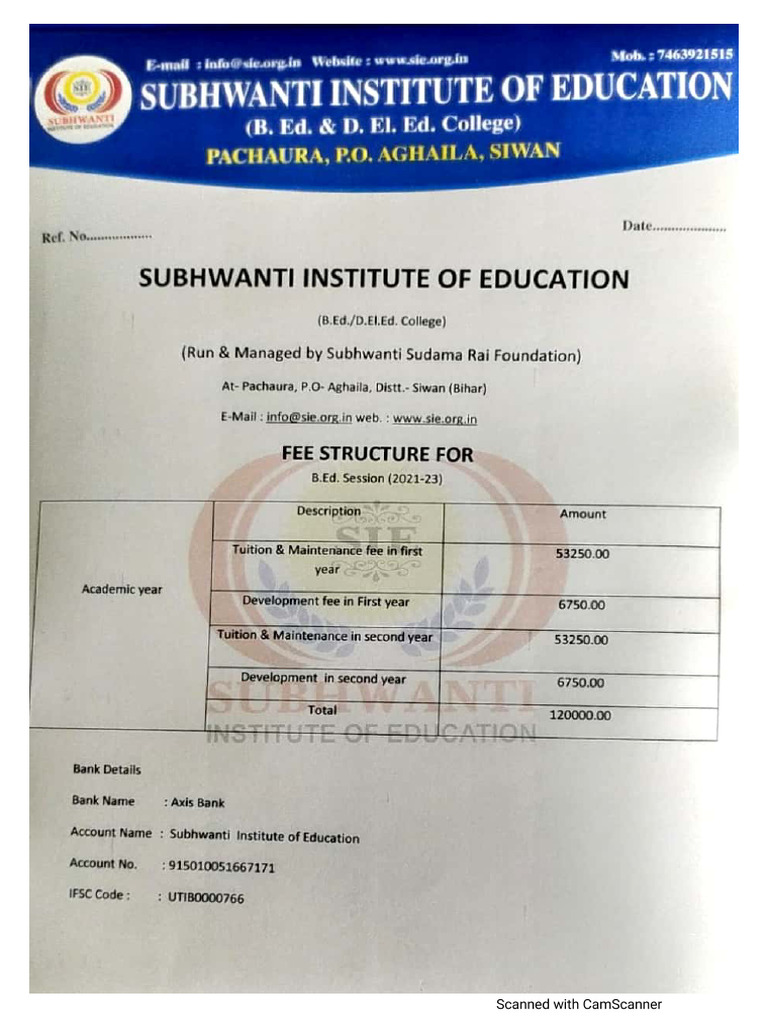 D. El. Ed Fee Structure | PDF