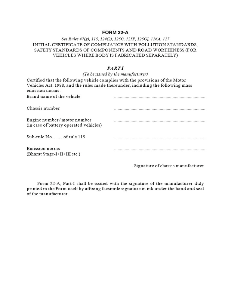 FORM 22-A: See Rules 47 (G), 115, 124 (2), 125C, 125F, 125G), 126A, 127 ...