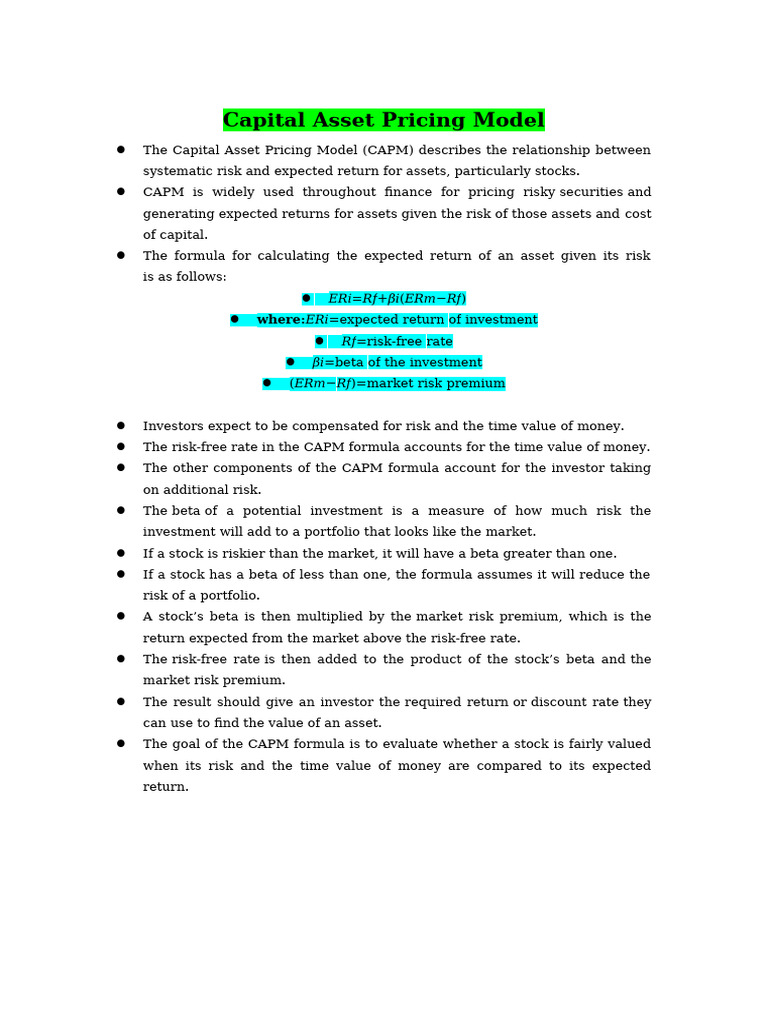 Capital Asset Pricing Model | PDF | Capital Asset Pricing Model ...