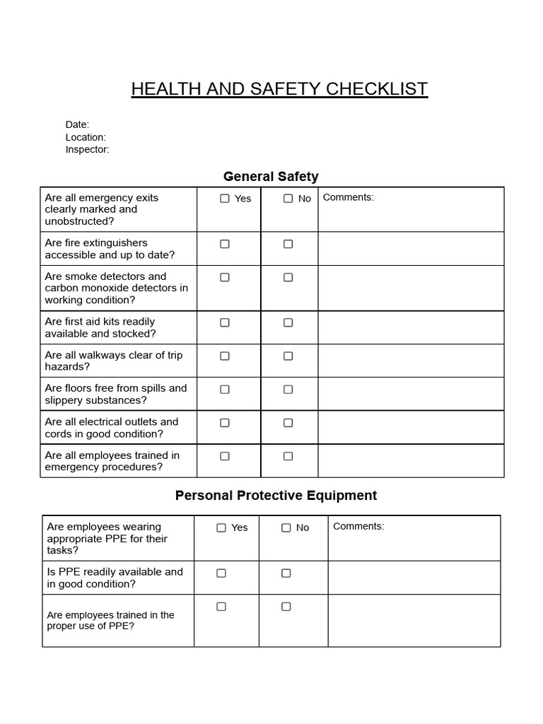 Health and Safety Checklist | PDF