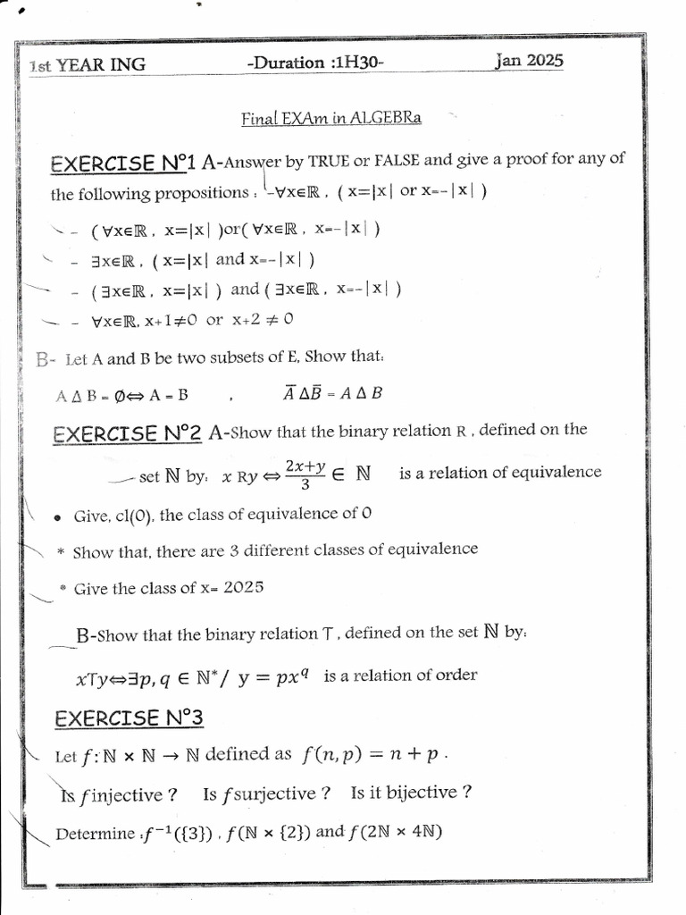 Algebra I Exam 2025 | PDF