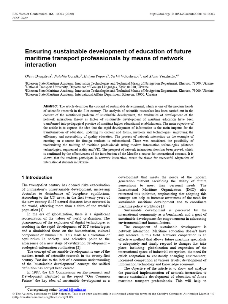 Ensuring Sustainable Development of Education of F | PDF ...