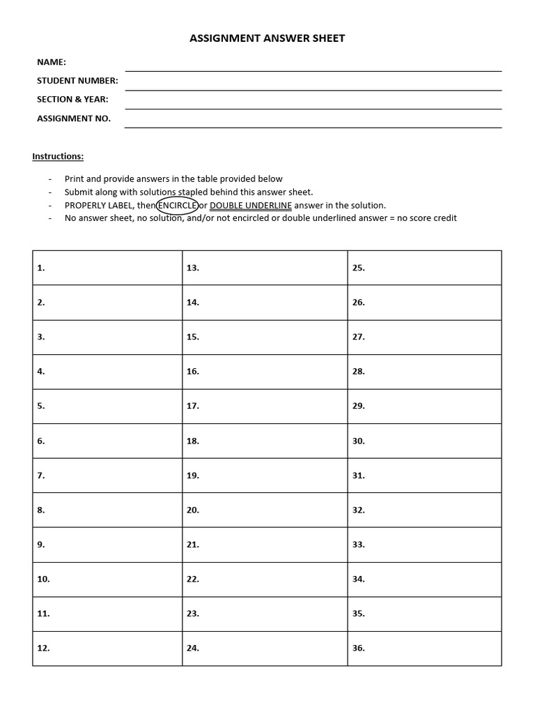 Assignment Answer Sheet | PDF