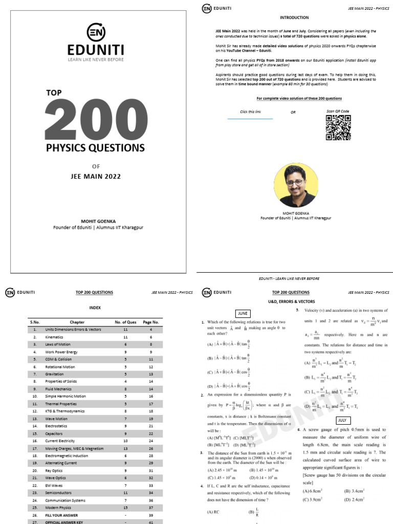 Challenge 3 - Top 200 Questions of JEE Main 2022 Physics | PDF ...