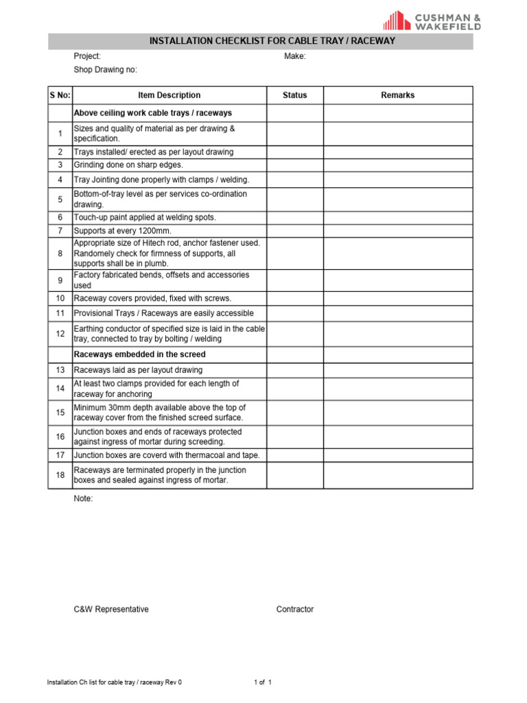 Tray-Raceway Check List | PDF