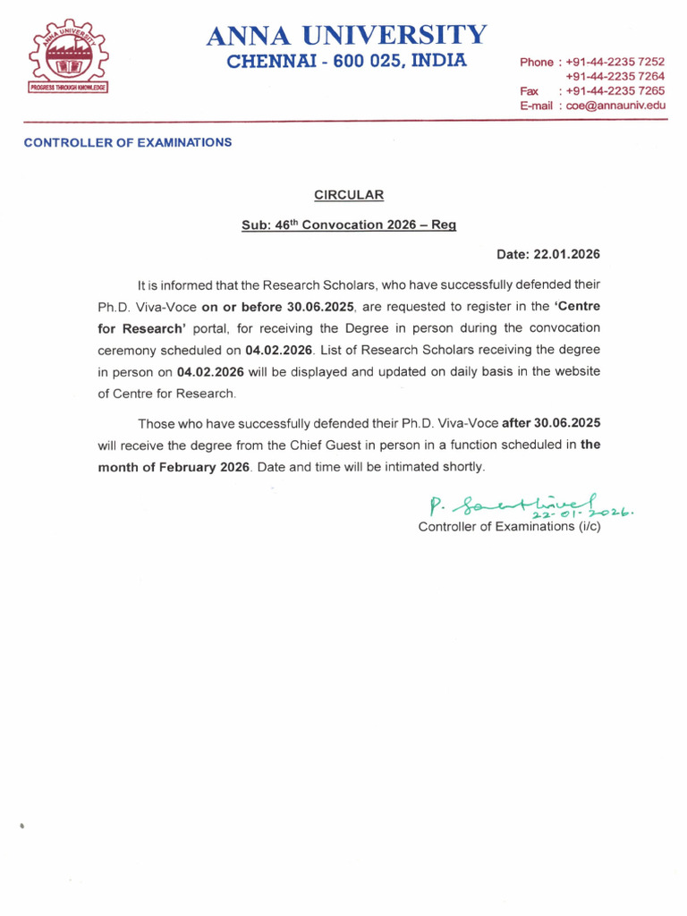 Convocation Circular 22.01.2026 | PDF