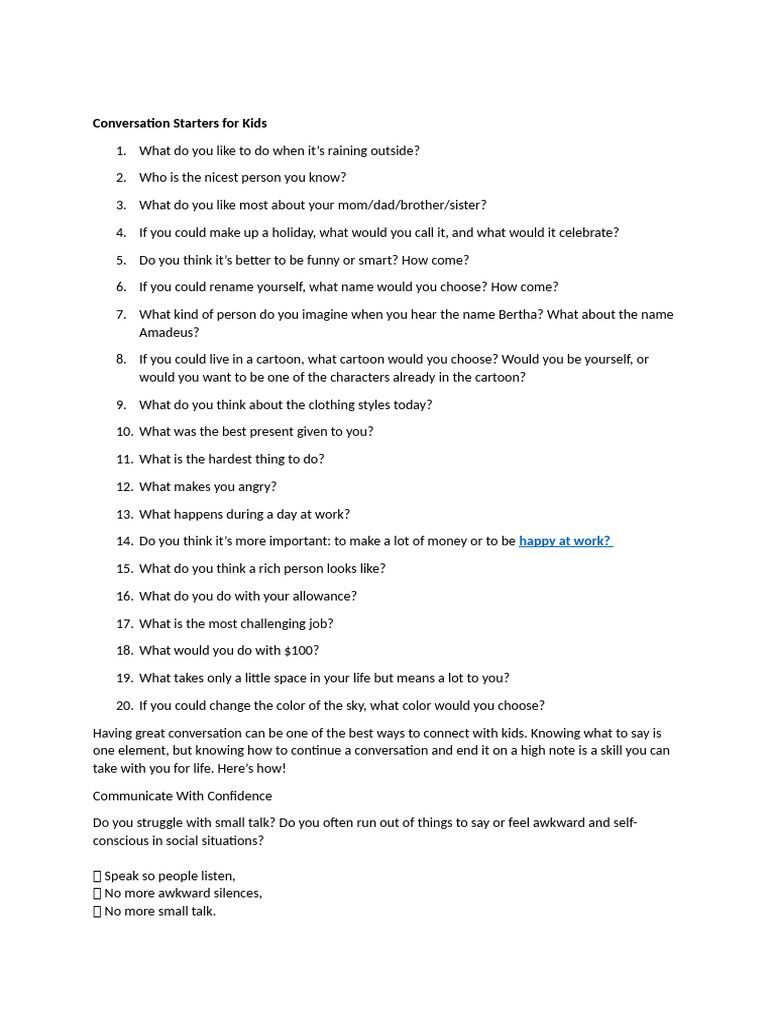 Conversation Starters For Kids | PDF