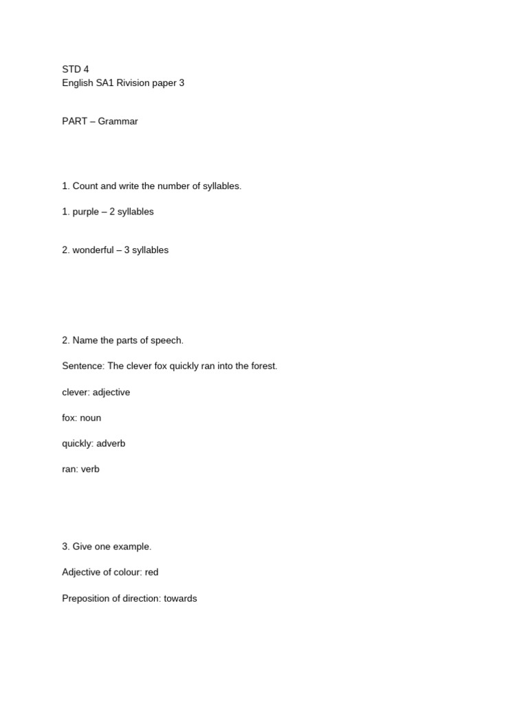 STD 4 English Revision Paper 3 | PDF | Verb | Adverb