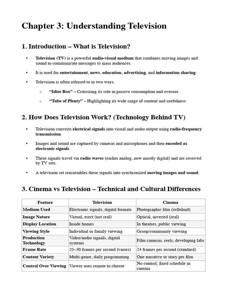 Unit - 2 - Chapter - 3 - Understanding Television | PDF | Television ...