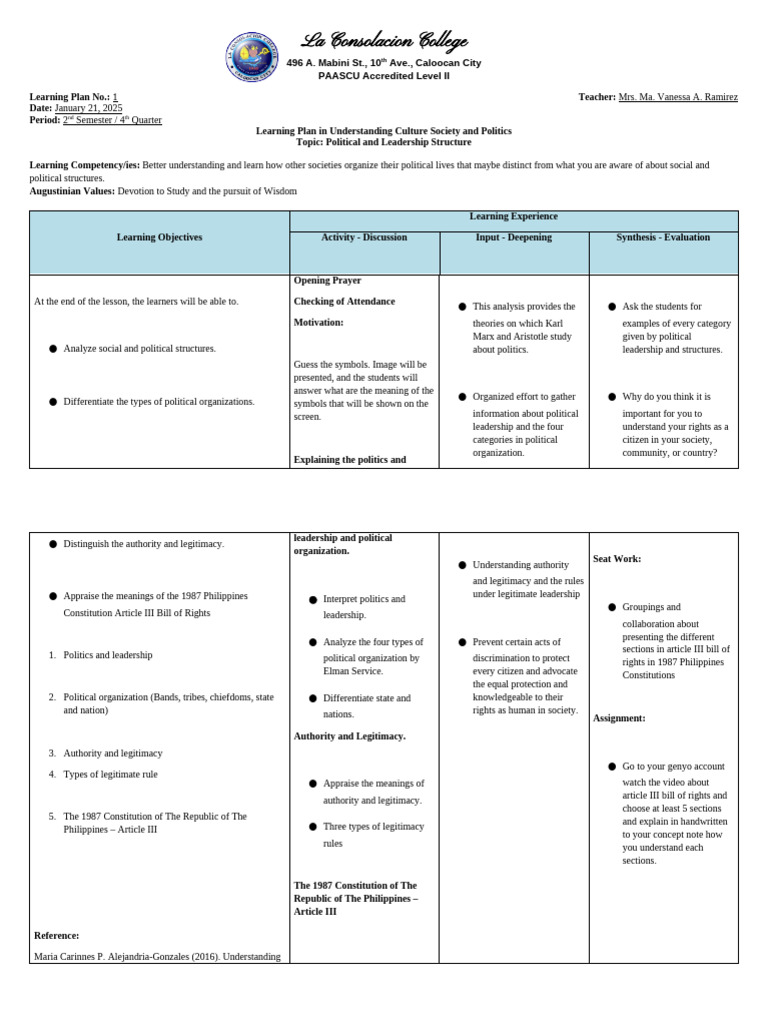 New Learning Plan in Ucsp Mrs Ramirez | PDF | Liberal Arts Education ...
