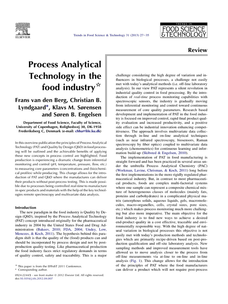 2013 Process Analytical Technology in The Food Industry | PDF ...