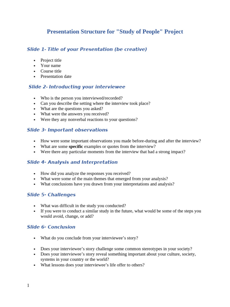 Presentation Structure For Study of People Project-1-1 | PDF