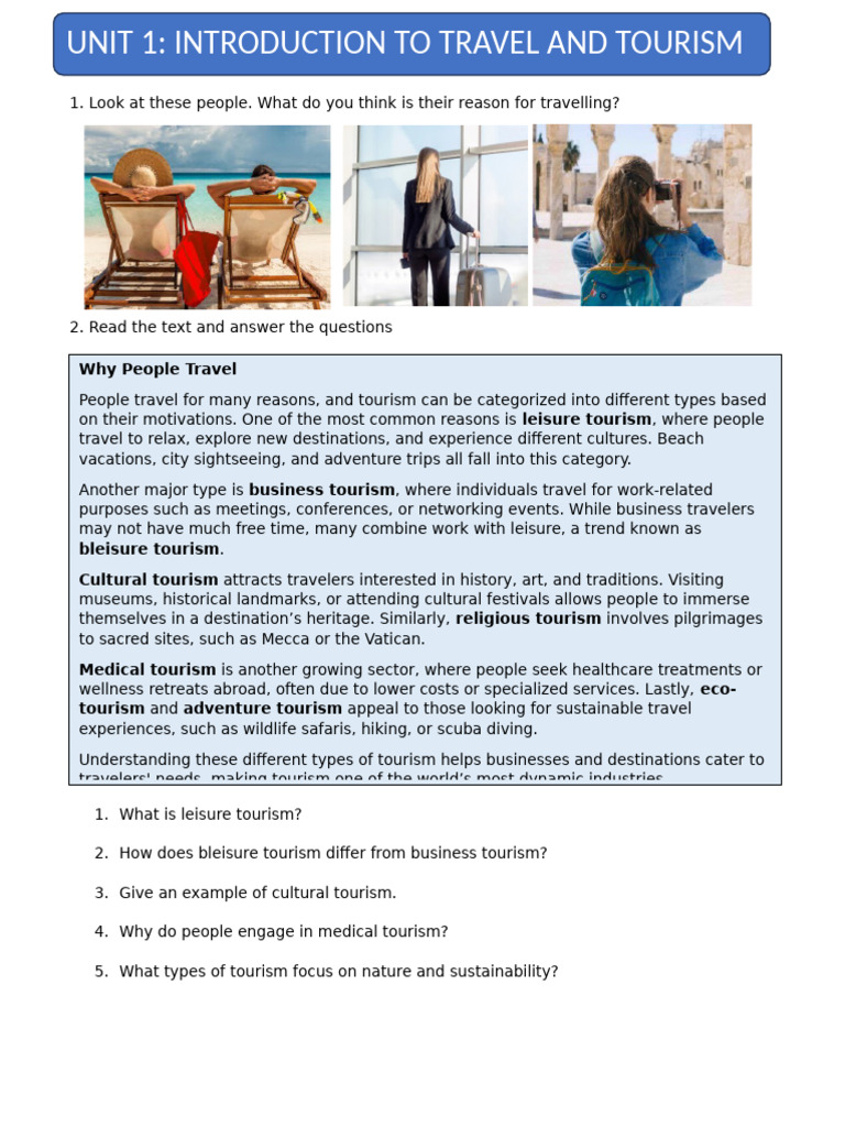 Unit 1 Introduction To Travel and Tourism | PDF | Tourism | Service ...