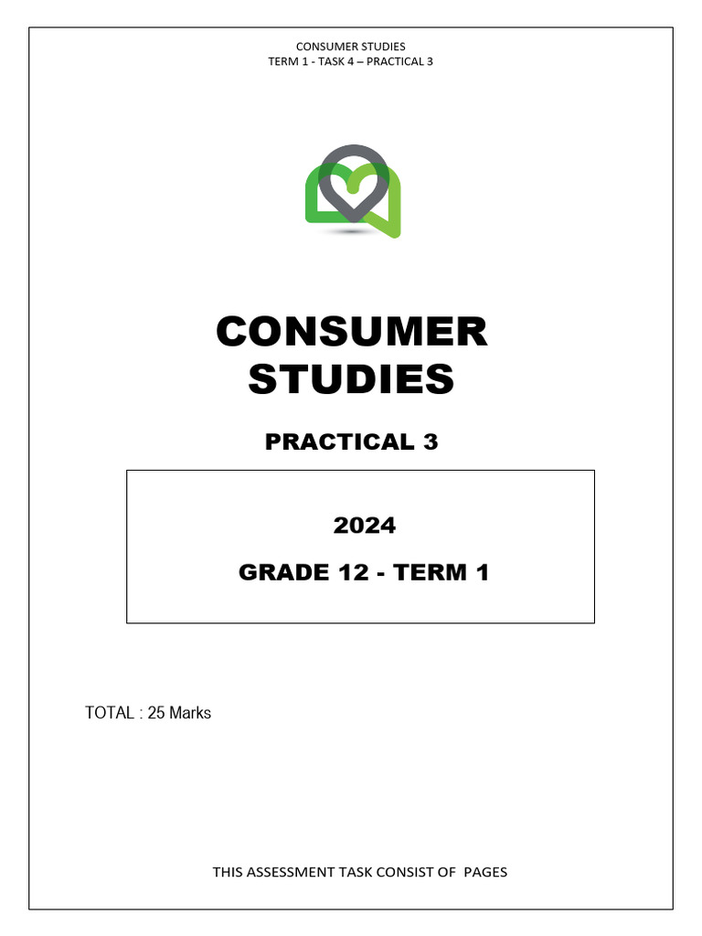 Grade 12 Consumer Studies T1 Practical Lesson 3 - QP Marking Guideline ...